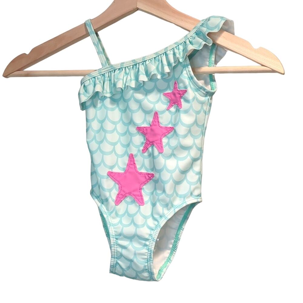 Flap Happy Girls Swimsuit Aqua with Pink Stars 12 Months NWT